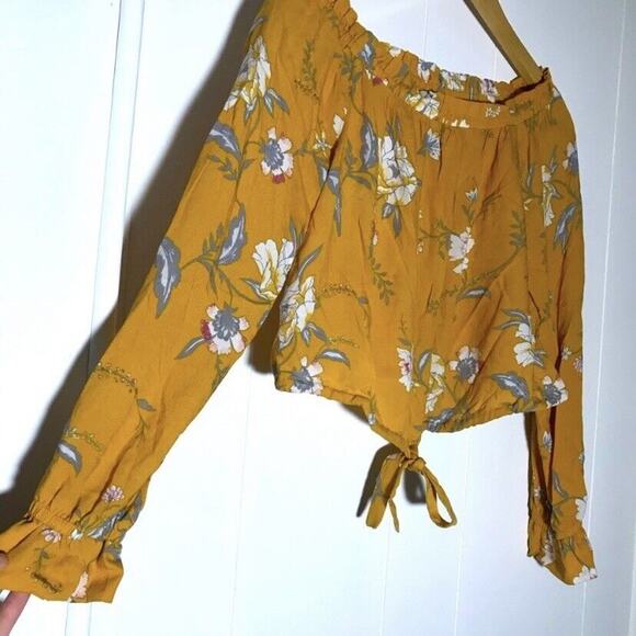 Kendall & Kylie Yellow Floral Off Shoulder Tie Crop Top XS - Picture 6 of 10
